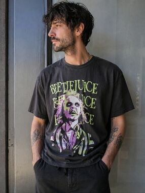 Beetlejuice Graphic T-shirt Black Casual Men's XL Fandom 100% Cotton Big Graphic